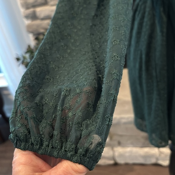 NWOT Altar’d State Midi Dress,sweetheart neck,long sheer sleeve,,raised pattern - Picture 3 of 10